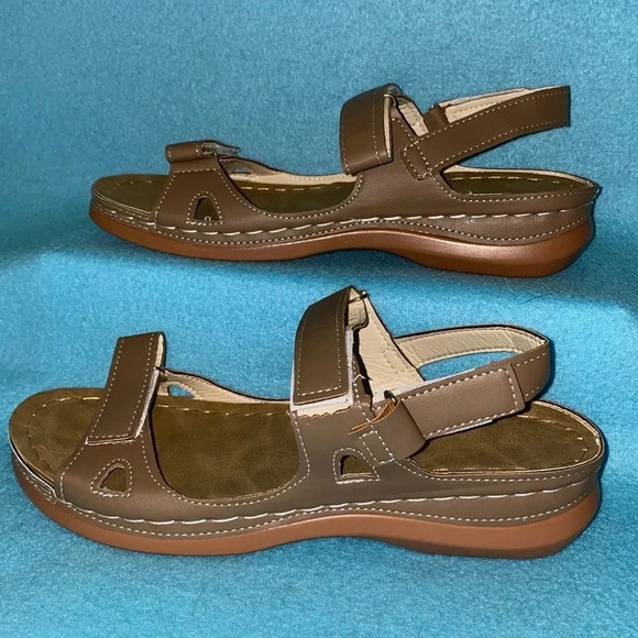 Qengg vegan leather brown summer open toe comfy orthopedic sandal NEW size 9.5 - Picture 3 of 8